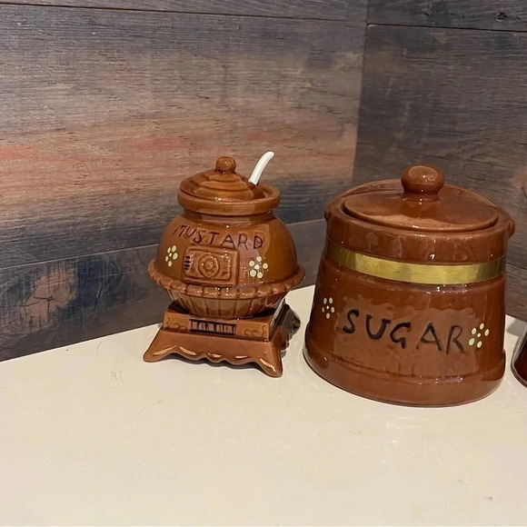 Vintage FredRoberts Company Made in Japan Brown Creamer Mustard and Sugar set - Picture 4 of 7